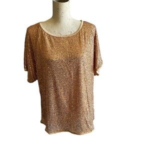 SUCOLAN WOMEN’S SPARKLY SEQUIN SHORT SLEEVE PARTY DRESSY TOP SZ L